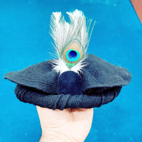 Black Chitrali Woolen Pakool with Peacock Feather